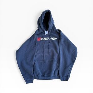 Vintage George Strait Country Music Hoodie Y2K Concert Merch Navy Blue 2XL